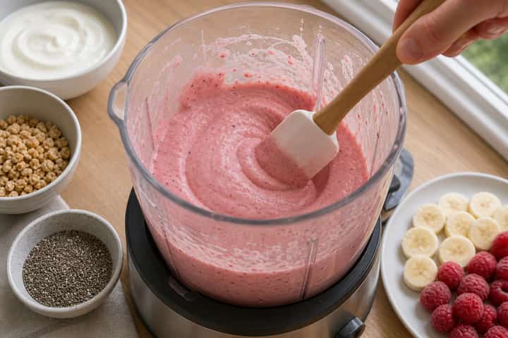 Raspberry Vanilla Smoothie Bowls cooking step 2: Start cooking.