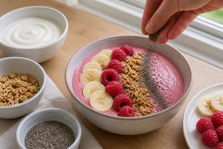 Raspberry Vanilla Smoothie Bowls cooking step 4: Bring it together.
