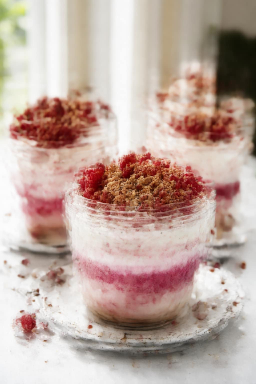 Raspberry Vanilla Yogurt Pots plated and ready to serve.