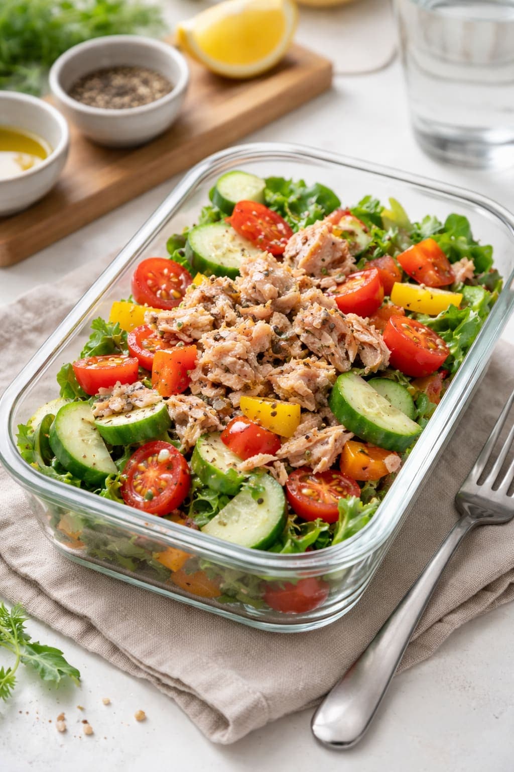 Tuna Pepper Salad Boxes plated and ready to serve.