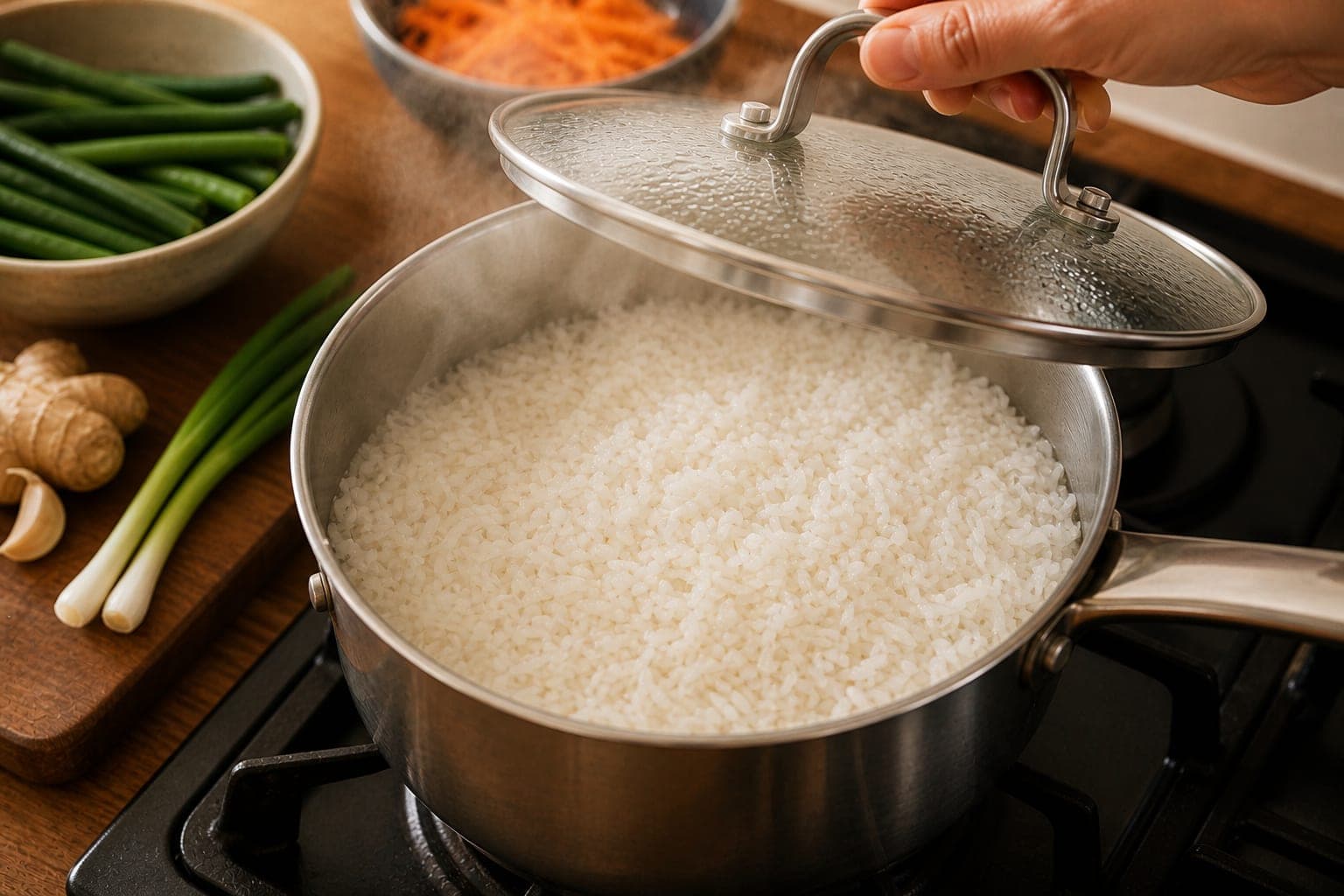Caramel Turkey Rice Bowls cooking step 2: Cook the rice.