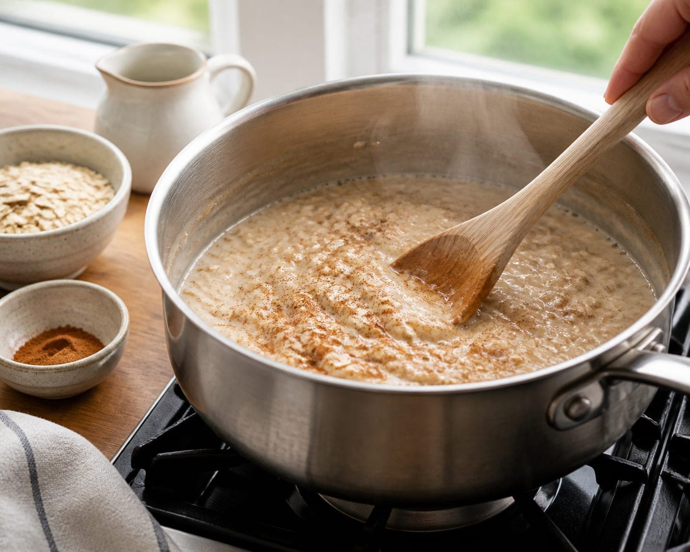 Apple Cinnamon Almond Porridge cooking step 2: Simmer the oats.