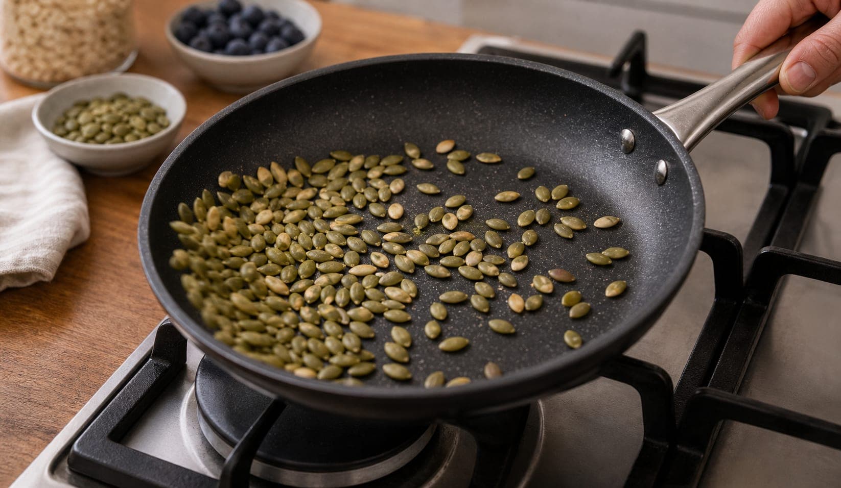 Blueberry Vanilla Pumpkin Seed Porridge cooking step 4: Toast the topping.