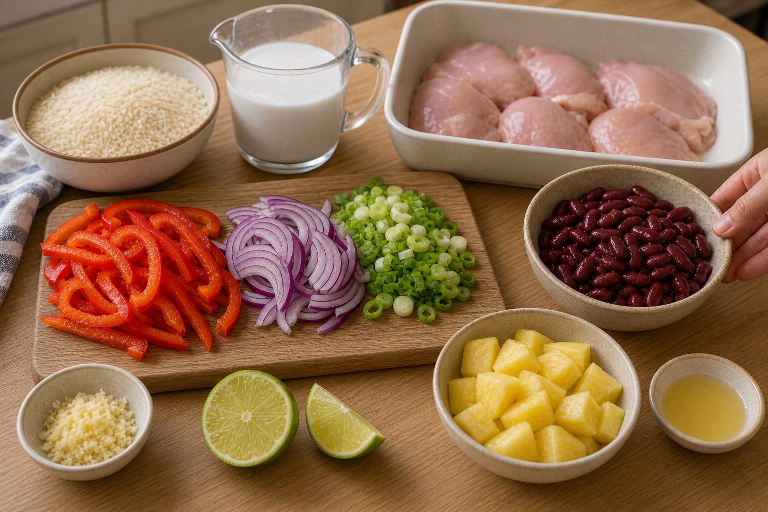 Caribbean-Style Jerk Chicken Rice Traybake cooking step 1: Prepare the traybake.