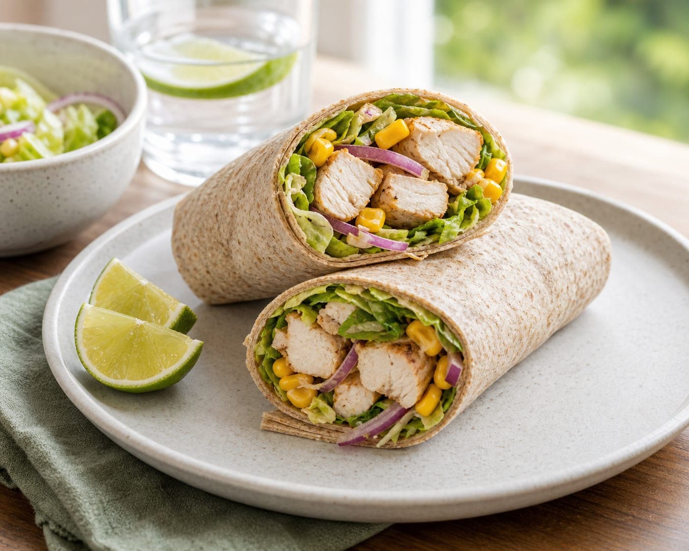 Chicken Sweetcorn Lime Wraps plated and ready to serve.