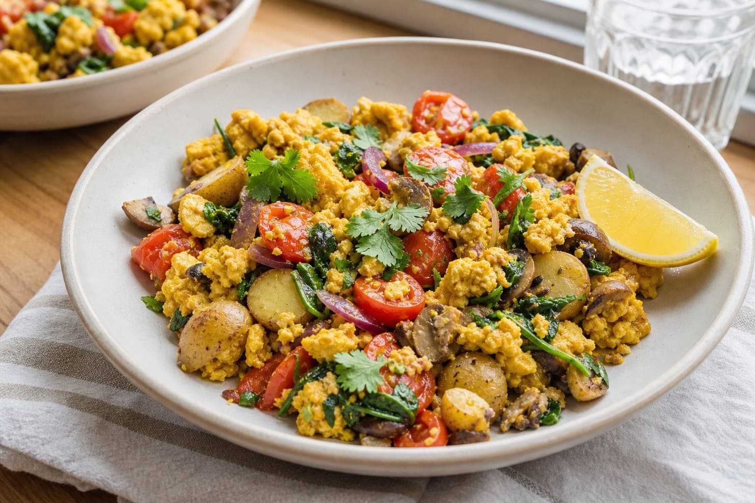 Chickpea Flour Tomato Scramble plated and ready to serve.