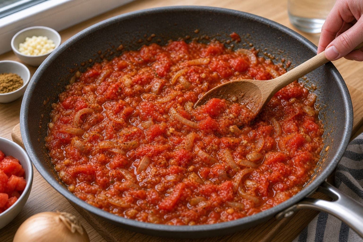 Egyptian-Style Koshari Lentil Bowls cooking step 3: Make the tomato sauce.