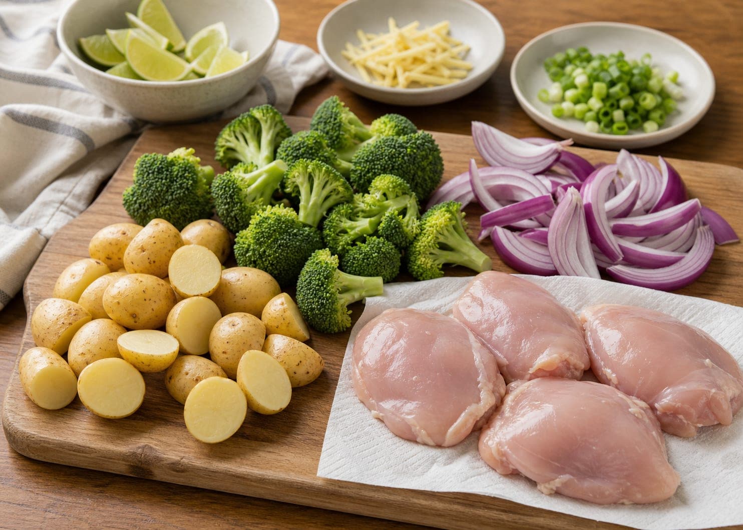 Ginger Chicken Broccoli Traybake cooking step 1: Prepare the tray.