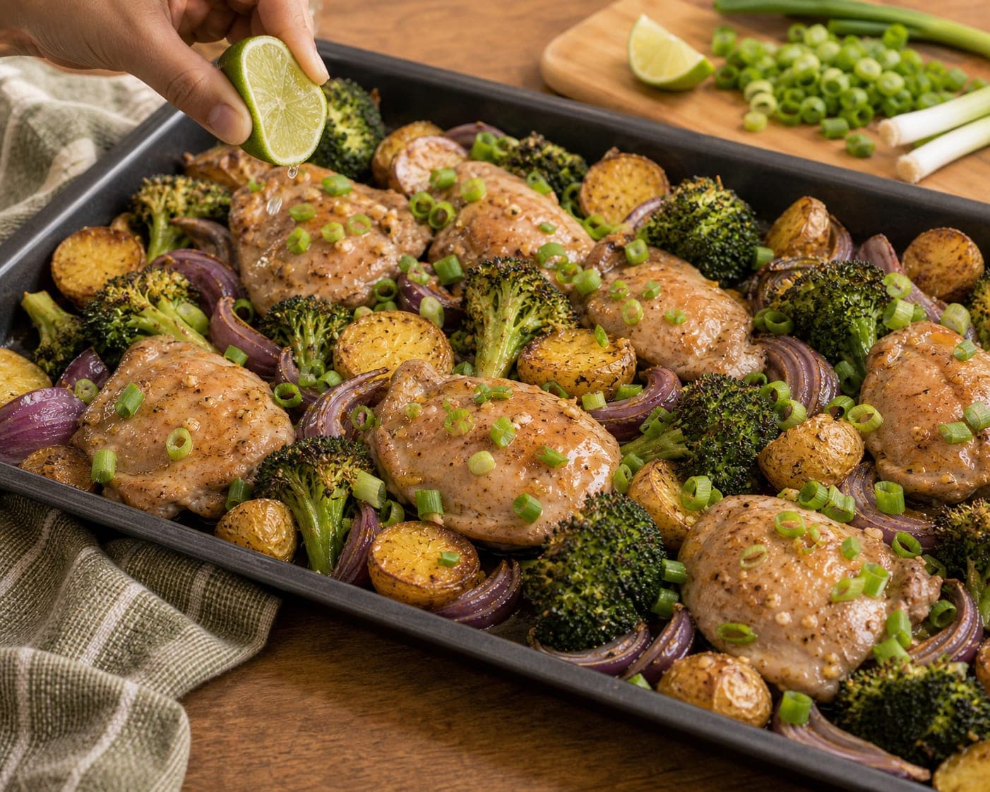 Ginger Chicken Broccoli Traybake cooking step 5: Add freshness.
