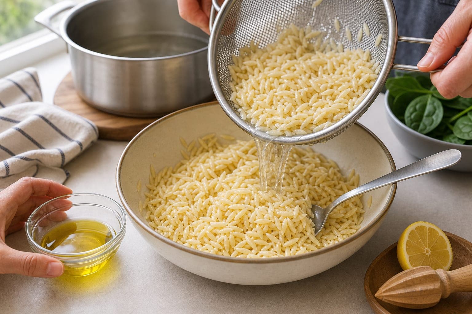 Greek Chicken Tzatziki Orzo Boxes cooking step 2: Cook the orzo.