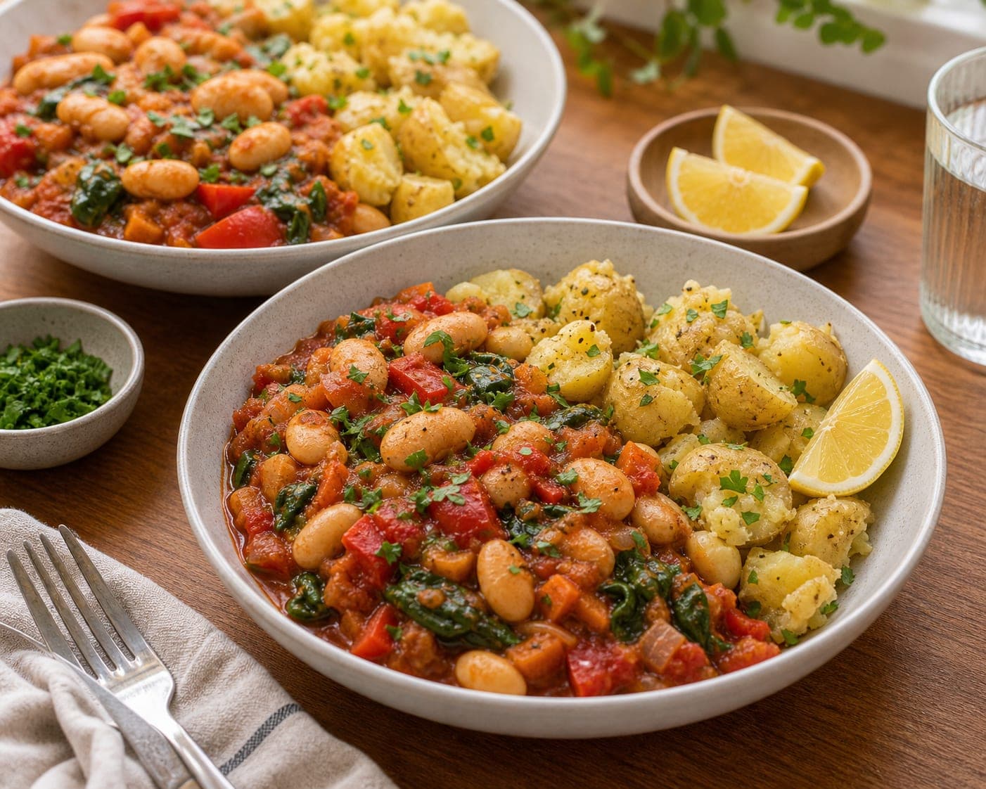Butter Bean Tomato Stew plated and ready to serve.