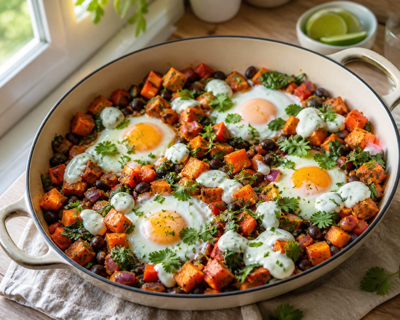 Sweet Potato Bean Breakfast Hash plated and ready to serve.