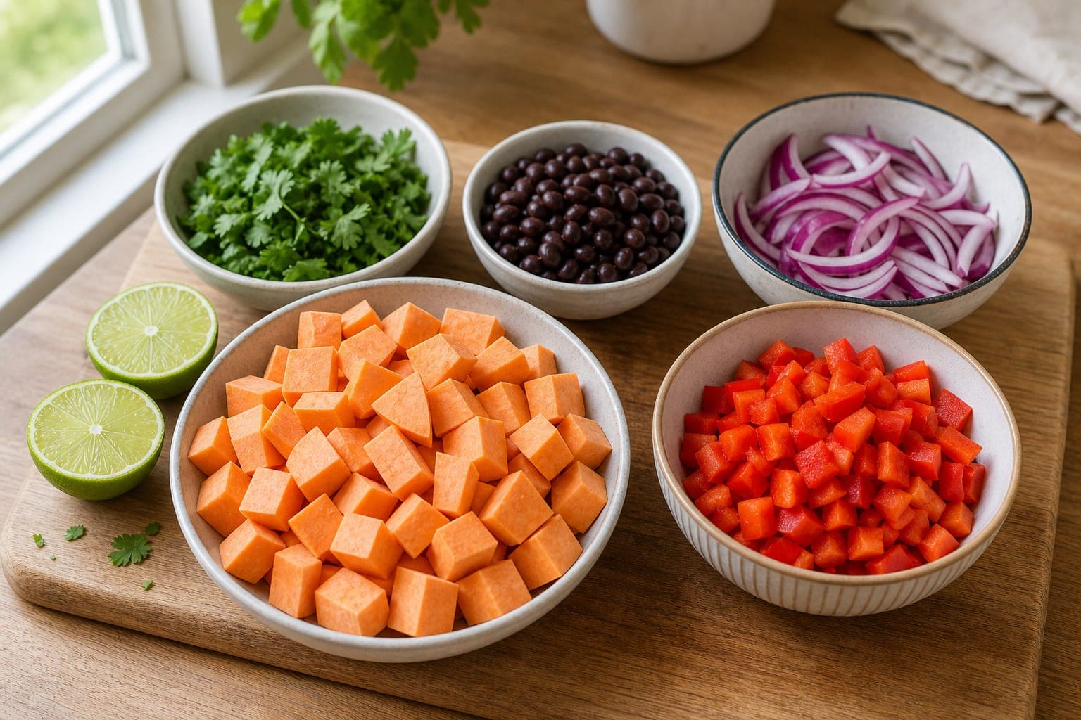 Sweet Potato Bean Breakfast Hash cooking step 1: Prepare the hash ingredients.