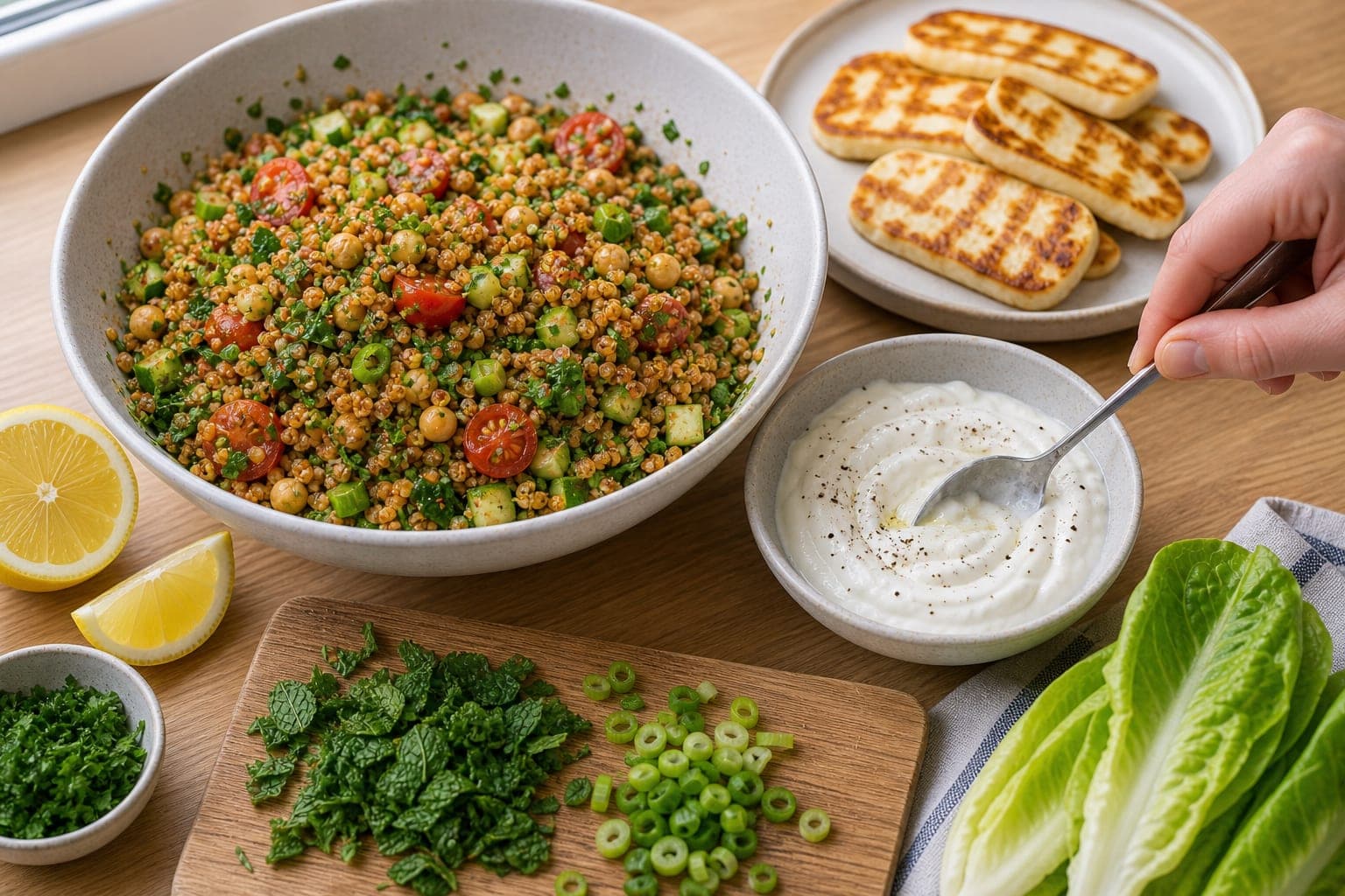 Turkish-Style Kisir Halloumi Lunch Boxes cooking step 5: Mix the yogurt.