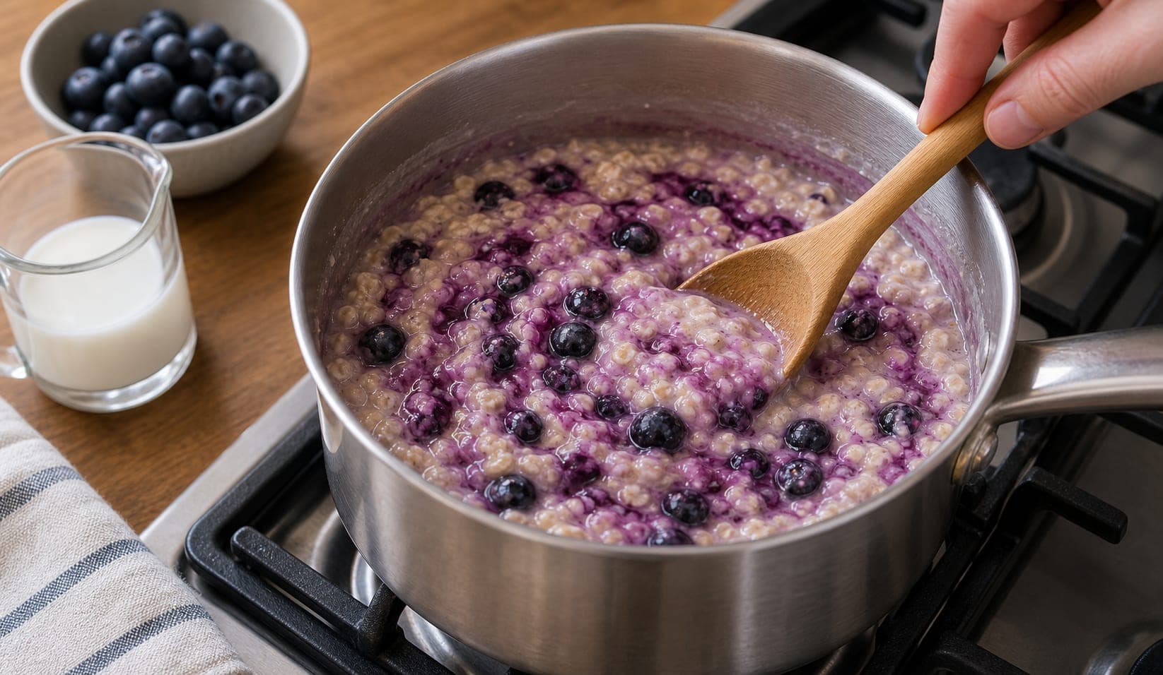 Blueberry Ginger Sunflower Seed Porridge cooking step 3: Warm the fruit.