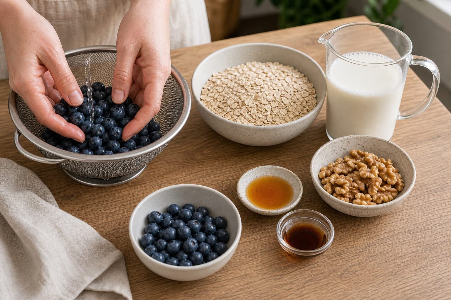 Blueberry Vanilla Walnut Porridge cooking step 1: Prepare the fruit.