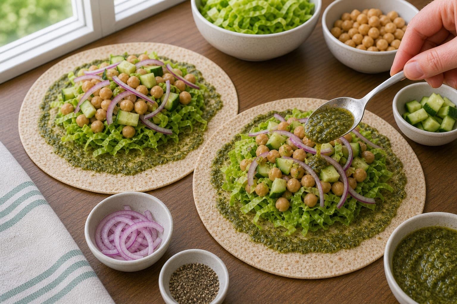Chickpea Cucumber Pesto Wraps cooking step 4: Fill the wraps.