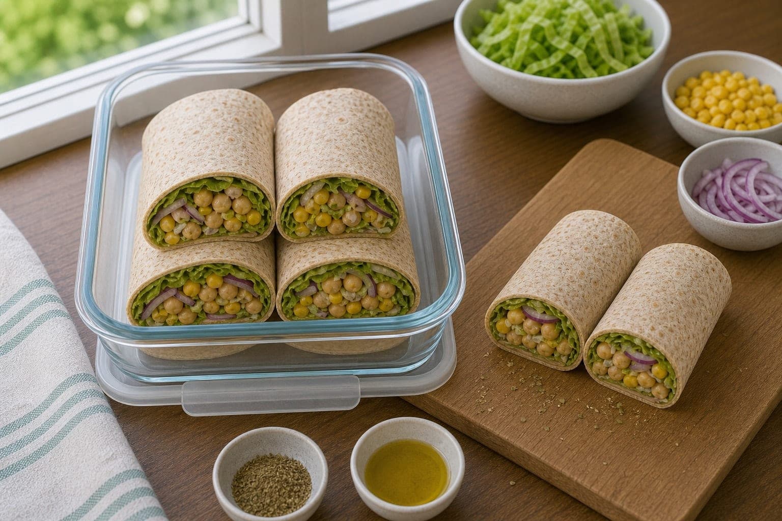 Chickpea Sweetcorn Lemon Wraps cooking step 5: Roll and pack.