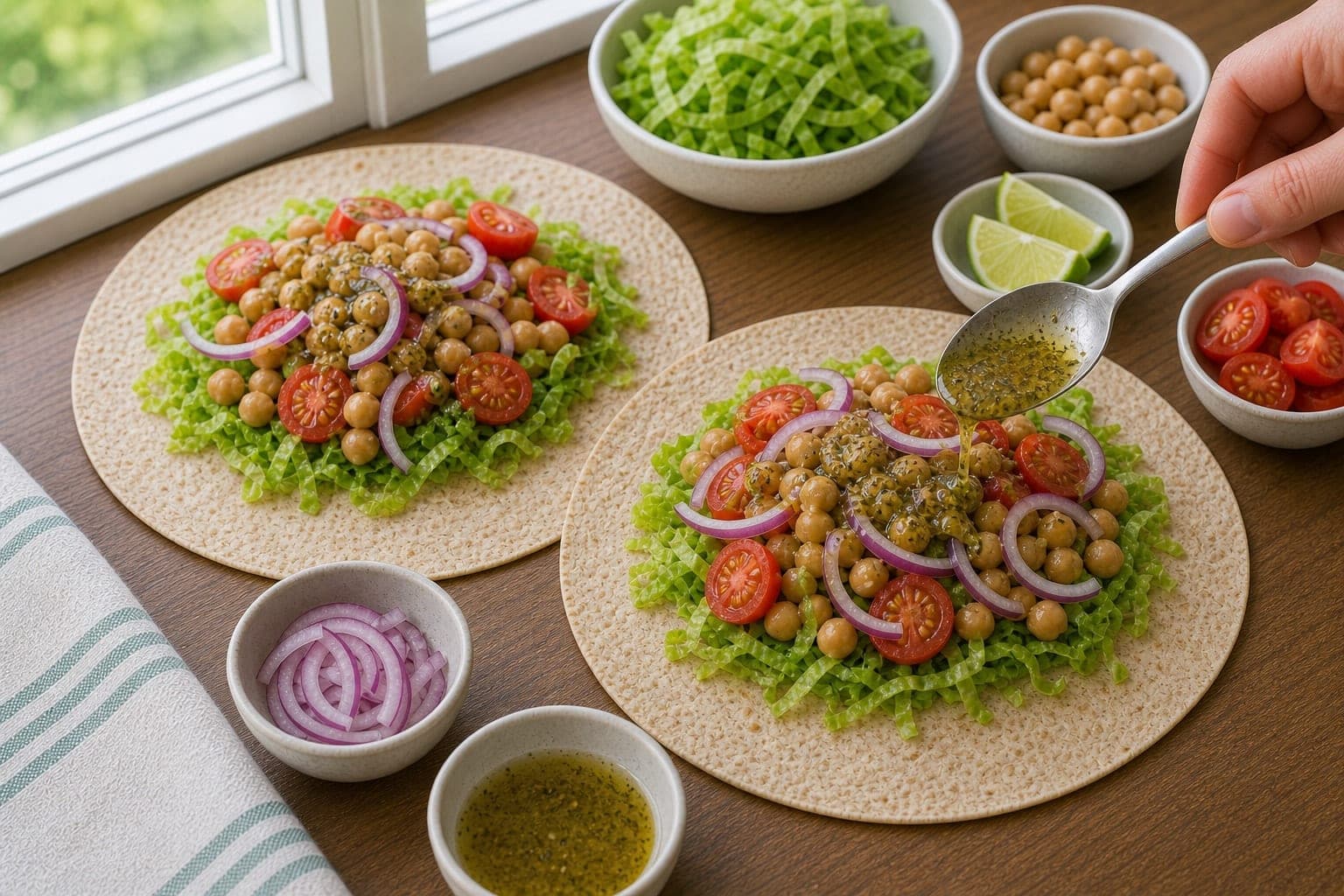 Chickpea Tomato Lime Wraps cooking step 4: Fill the wraps.