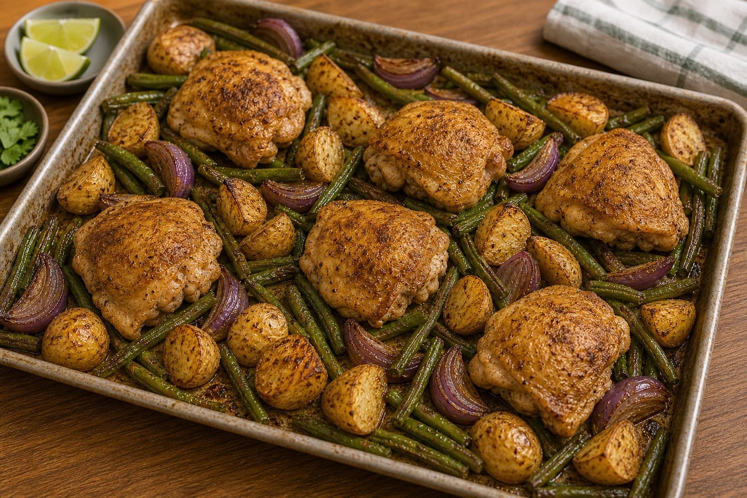Cumin Chicken Green Bean Traybake cooking step 4: Add the protein.