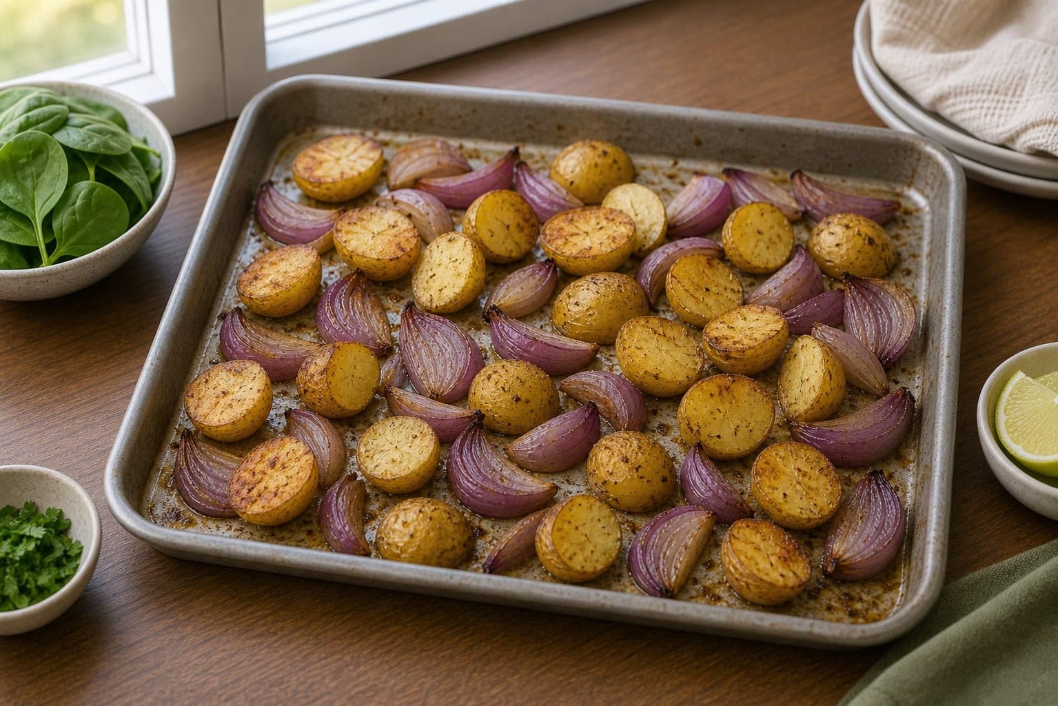 Cumin Turkey Spinach Traybake cooking step 3: Roast the vegetables.
