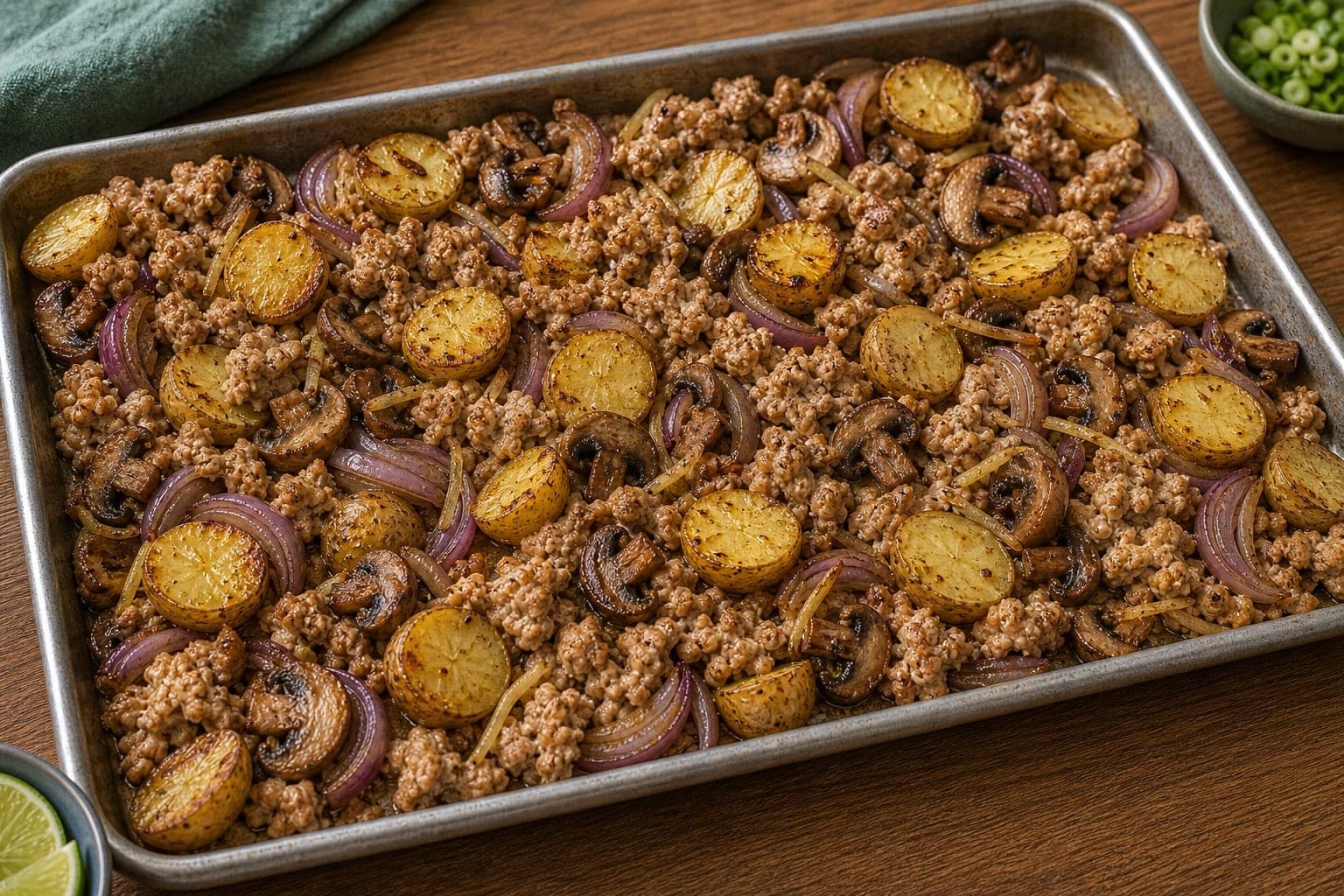 Ginger Turkey Mushroom Traybake cooking step 4: Add the protein.