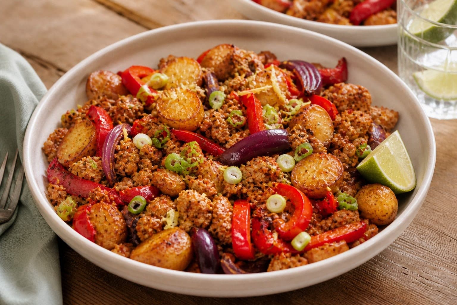 Ginger Turkey Pepper Traybake plated and ready to serve.