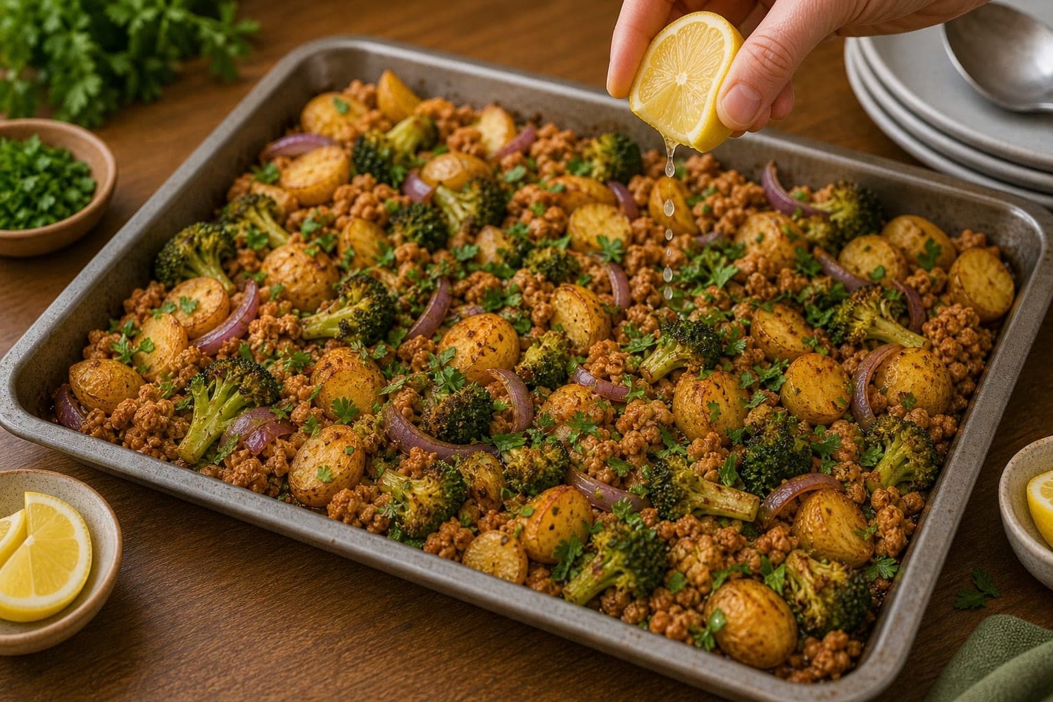 Paprika Turkey Broccoli Traybake cooking step 5: Add freshness.