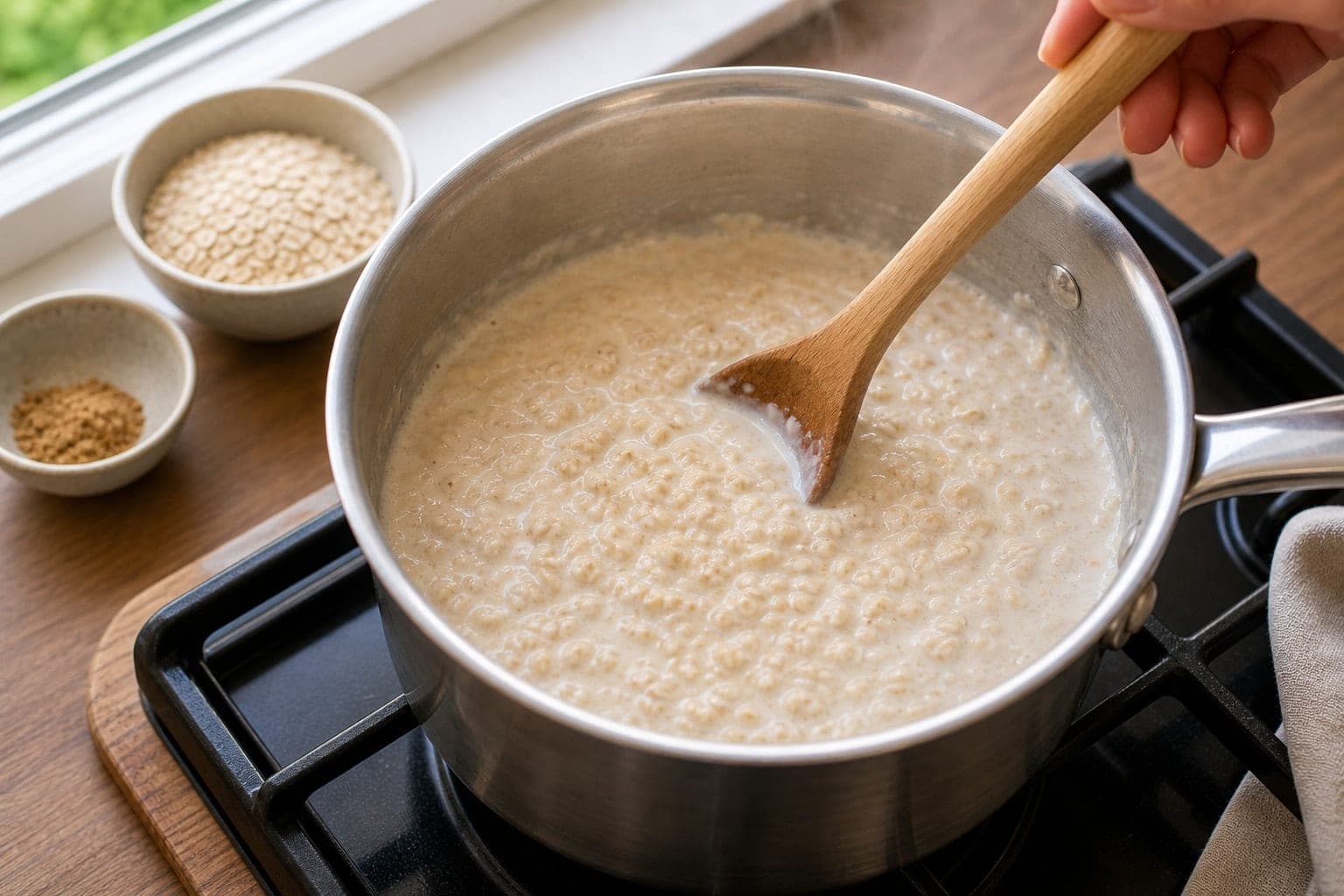 Raspberry Ginger Sunflower Seed Porridge cooking step 2: Simmer the oats.