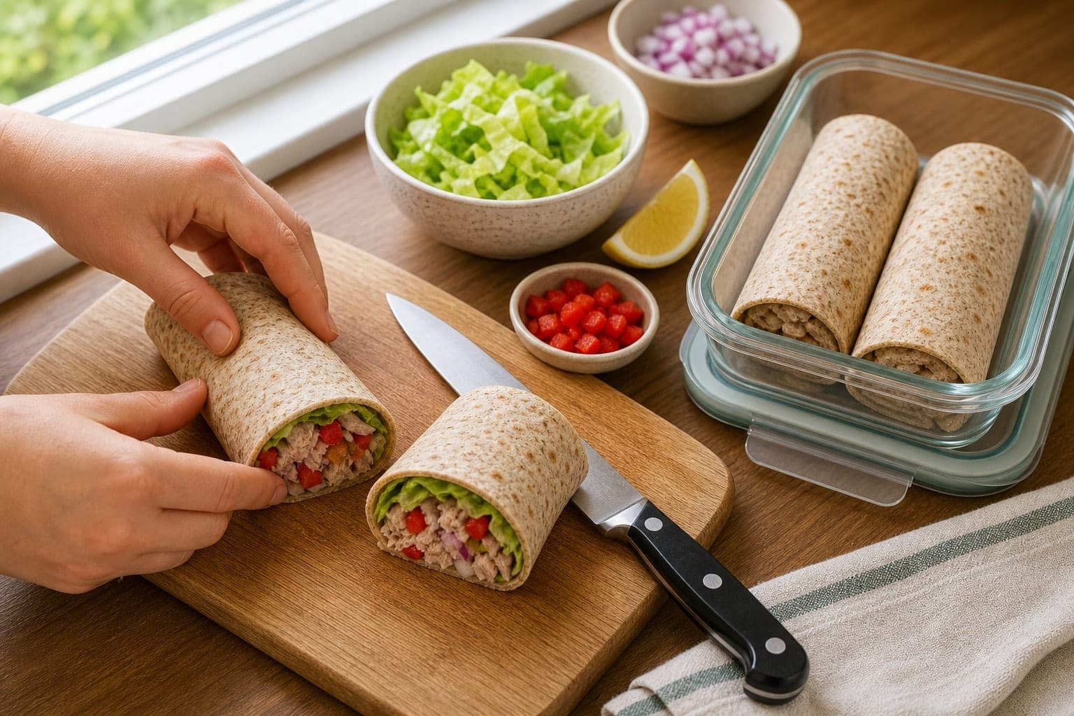Tuna Pepper Lemon Wraps cooking step 5: Roll and pack.