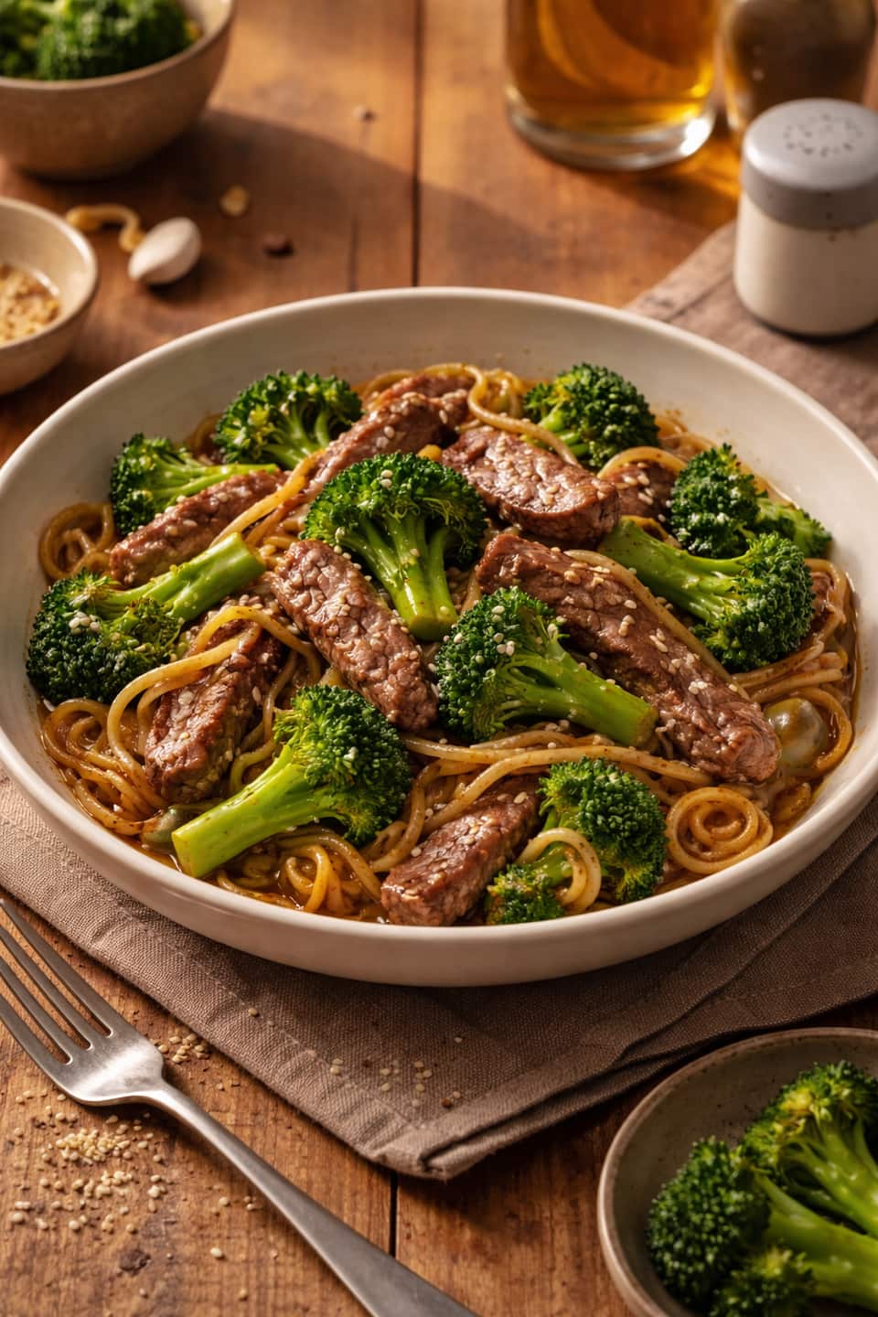 Beef Broccoli Stir Fry plated and ready to serve.