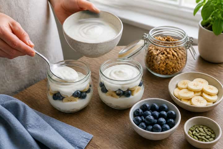Blueberry Granola Pots cooking step 3: Build the flavour.