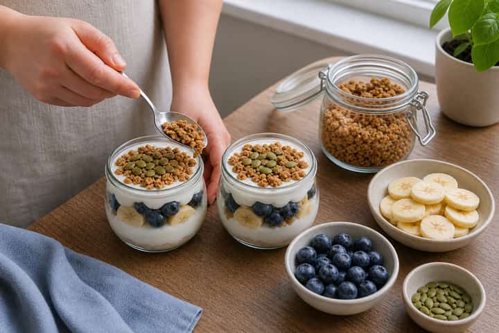Blueberry Granola Pots cooking step 4: Bring it together.