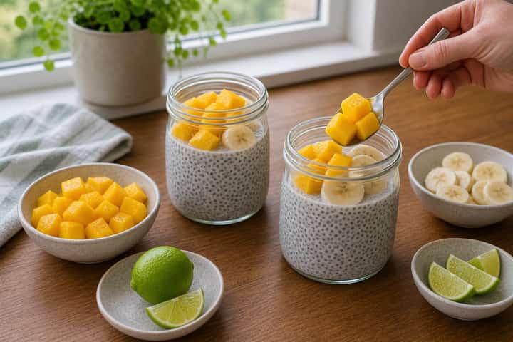 Coconut Mango Chia Pots cooking step 4: Bring it together.