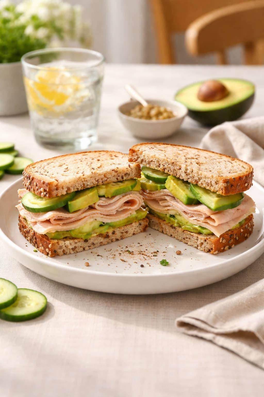 Turkey Avocado Sandwiches plated and ready to serve.