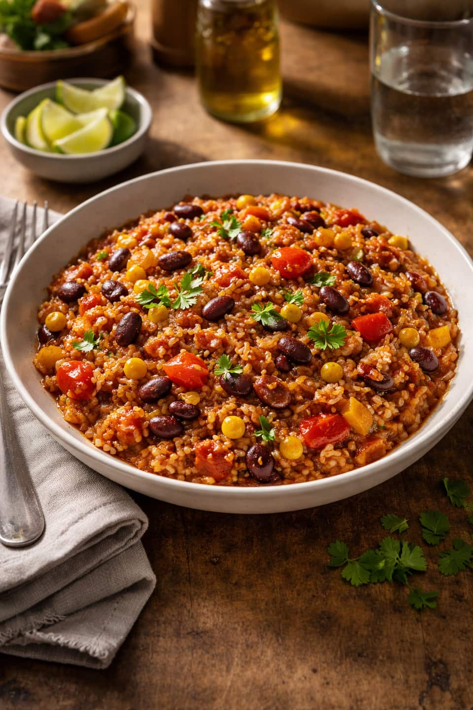 Veggie Chilli Rice plated and ready to serve.