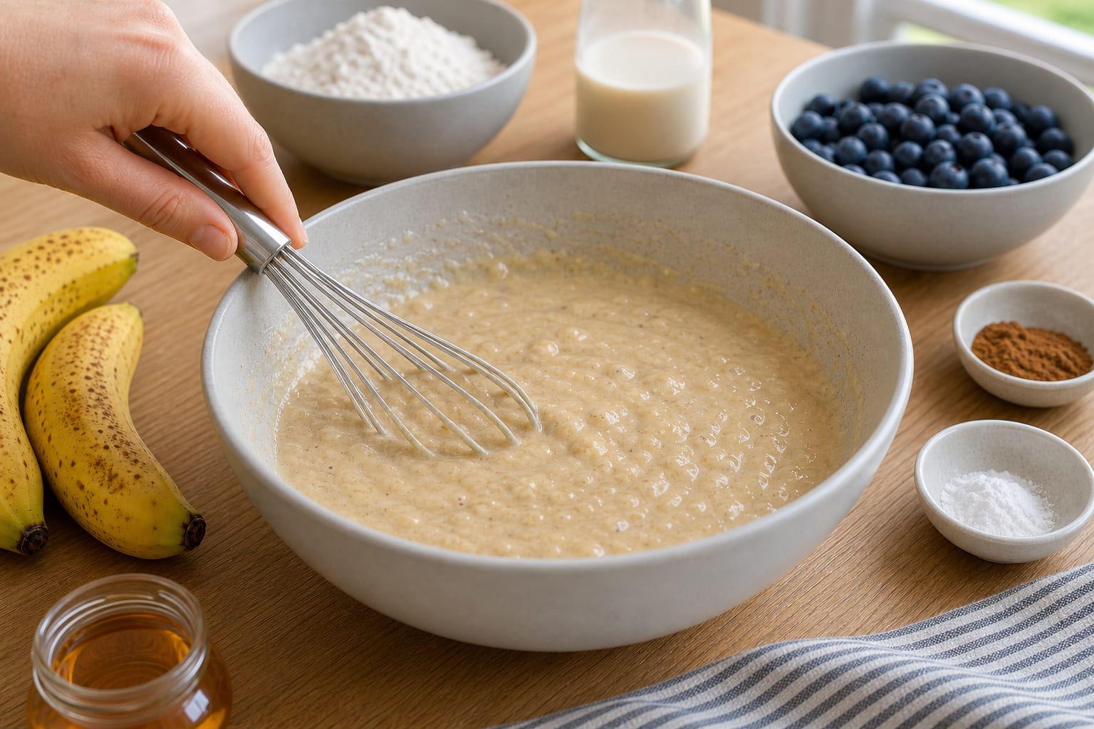 Banana Berry Oat Pancakes cooking step 2: Whisk the batter.