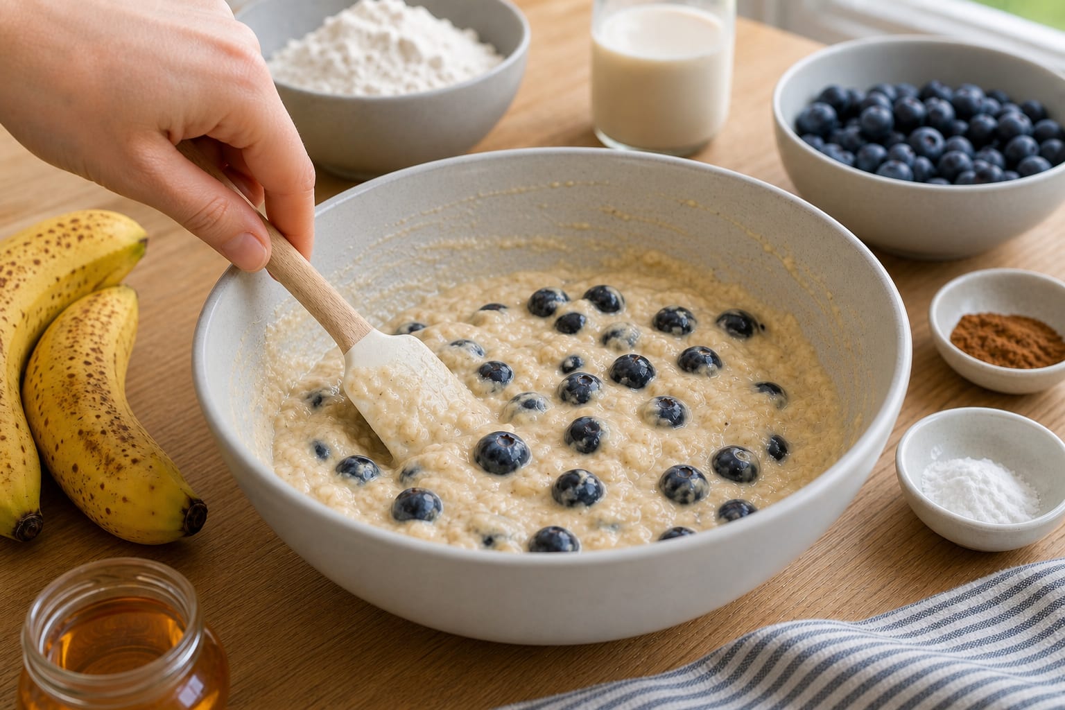 Banana Berry Oat Pancakes cooking step 3: Rest and fold.