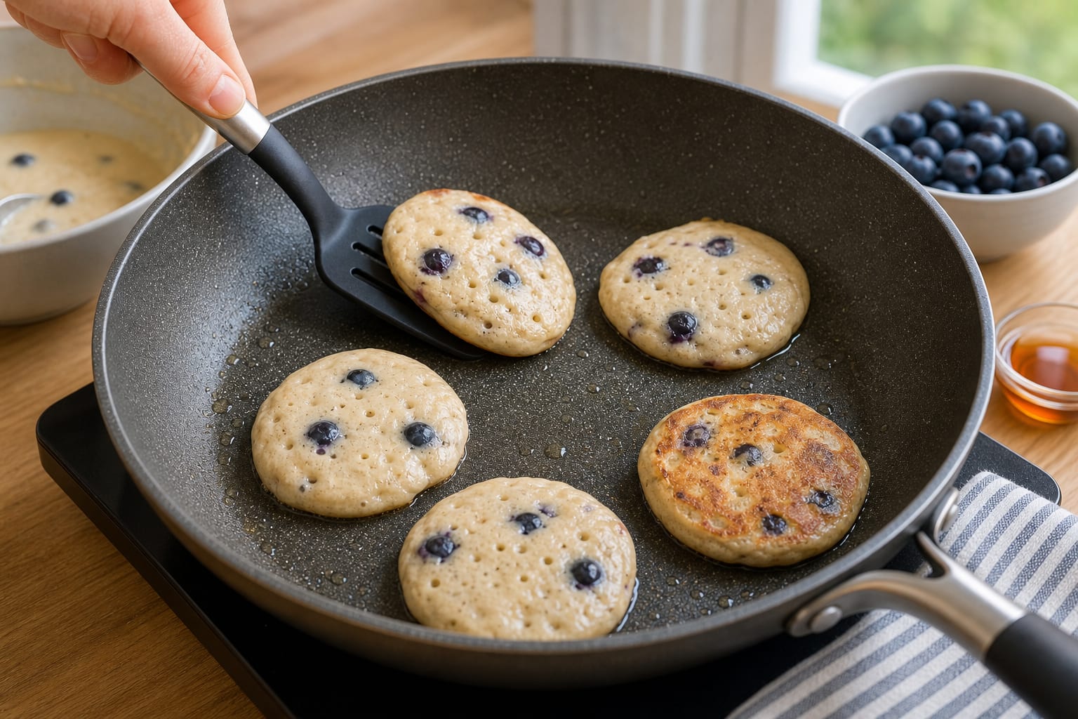 Banana Berry Oat Pancakes cooking step 4: Cook the pancakes.