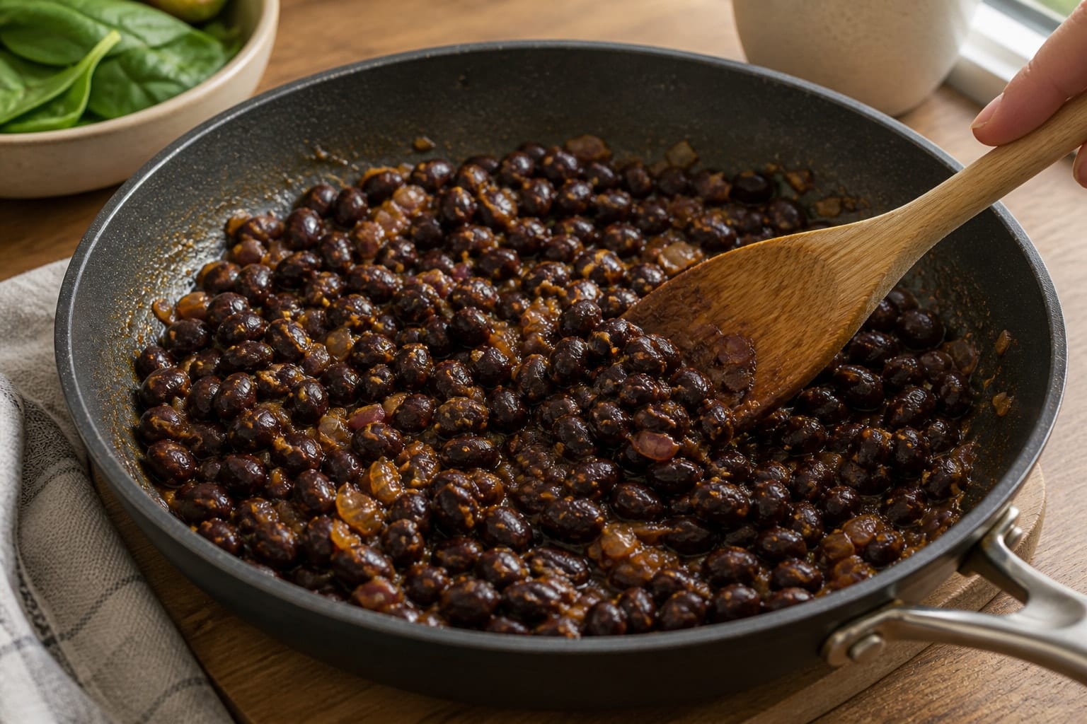 Black Bean Avocado Breakfast Toasts cooking step 3: Cook the beans.