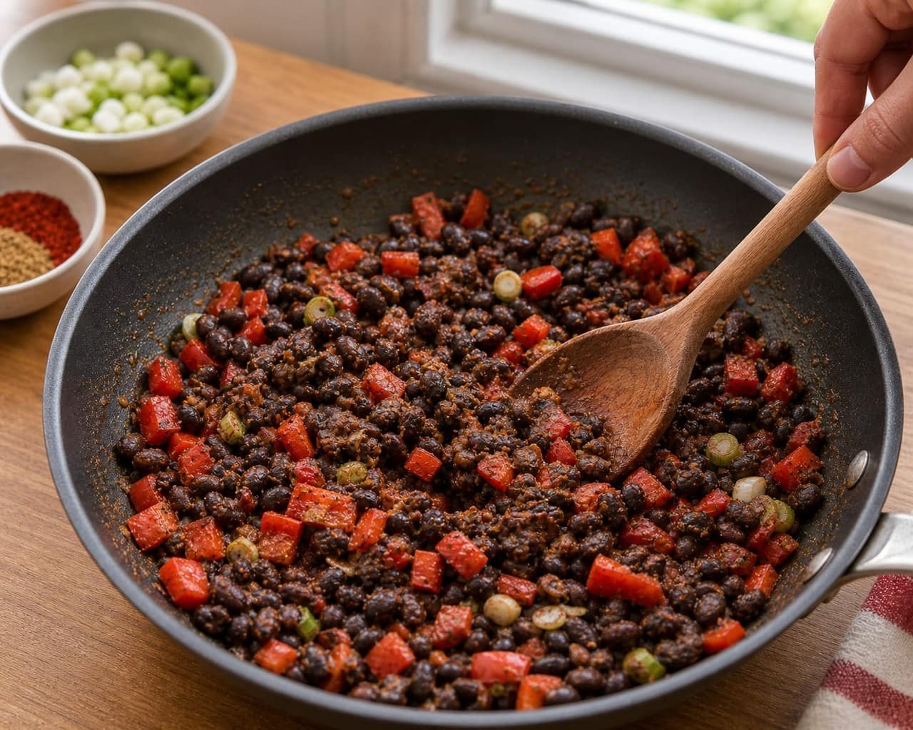 Black Bean Pepper Breakfast Wraps cooking step 2: Cook the beans.