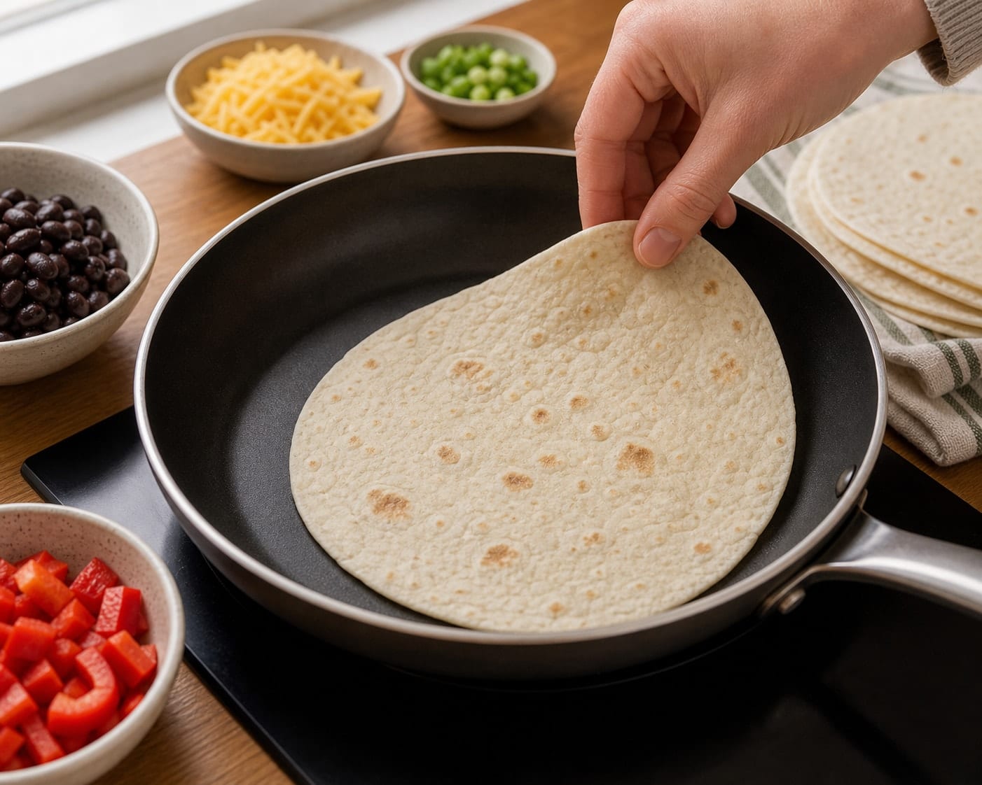 Black Bean Pepper Breakfast Wraps cooking step 4: Warm the wraps.