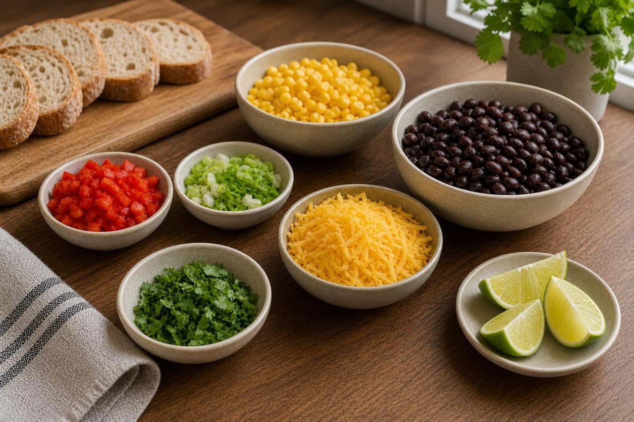 Black Bean Sweetcorn Cheddar Toasts cooking step 1: Prep the filling.