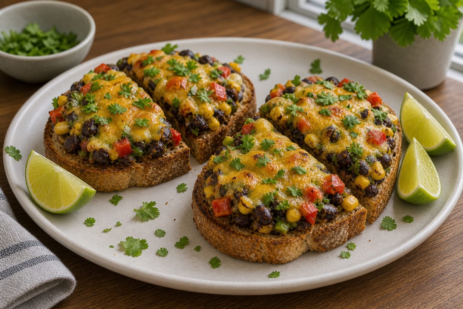 Black Bean Sweetcorn Cheddar Toasts cooking step 6: Slice and serve.