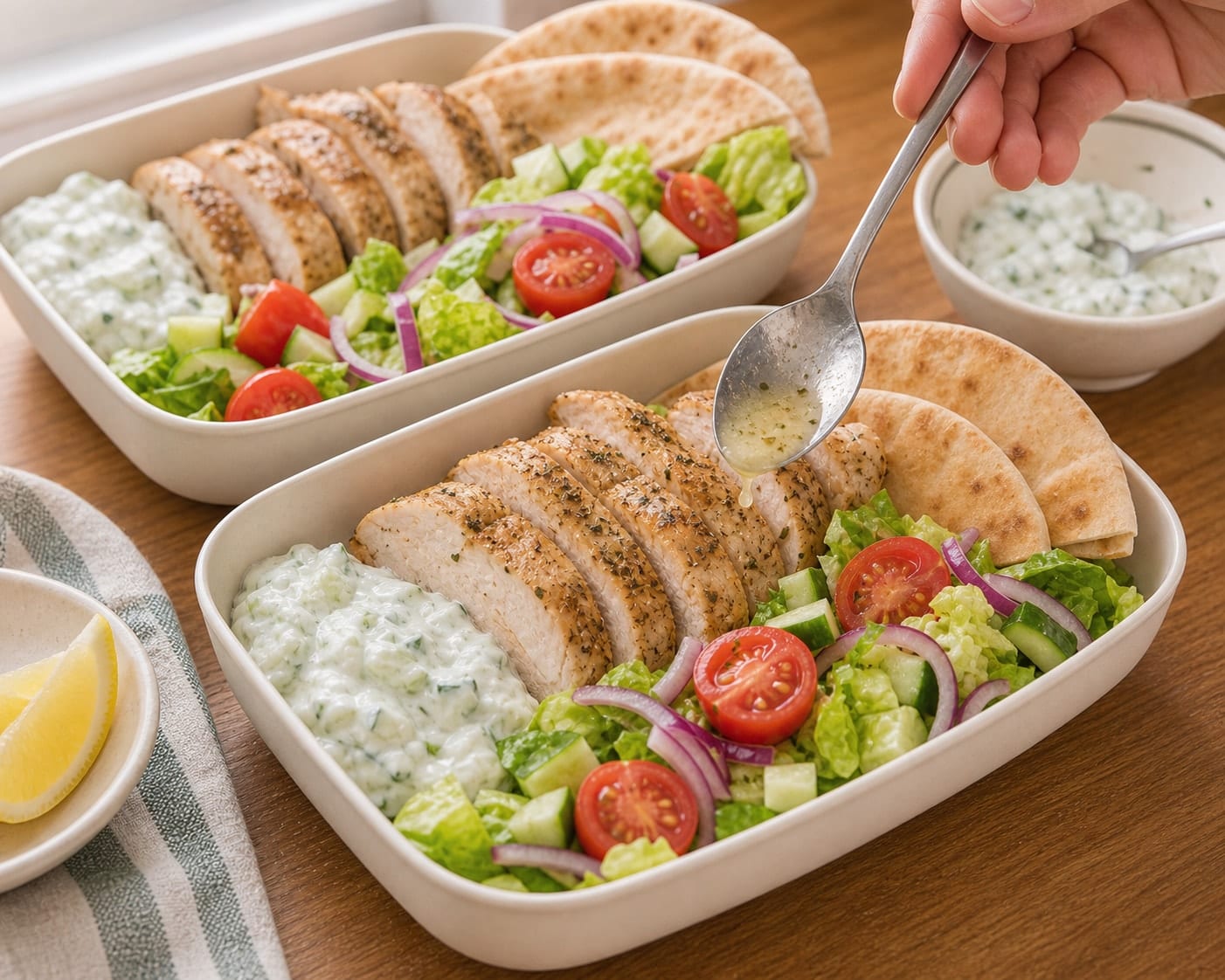 Chicken Tzatziki Pitta Boxes cooking step 6: Build the boxes.