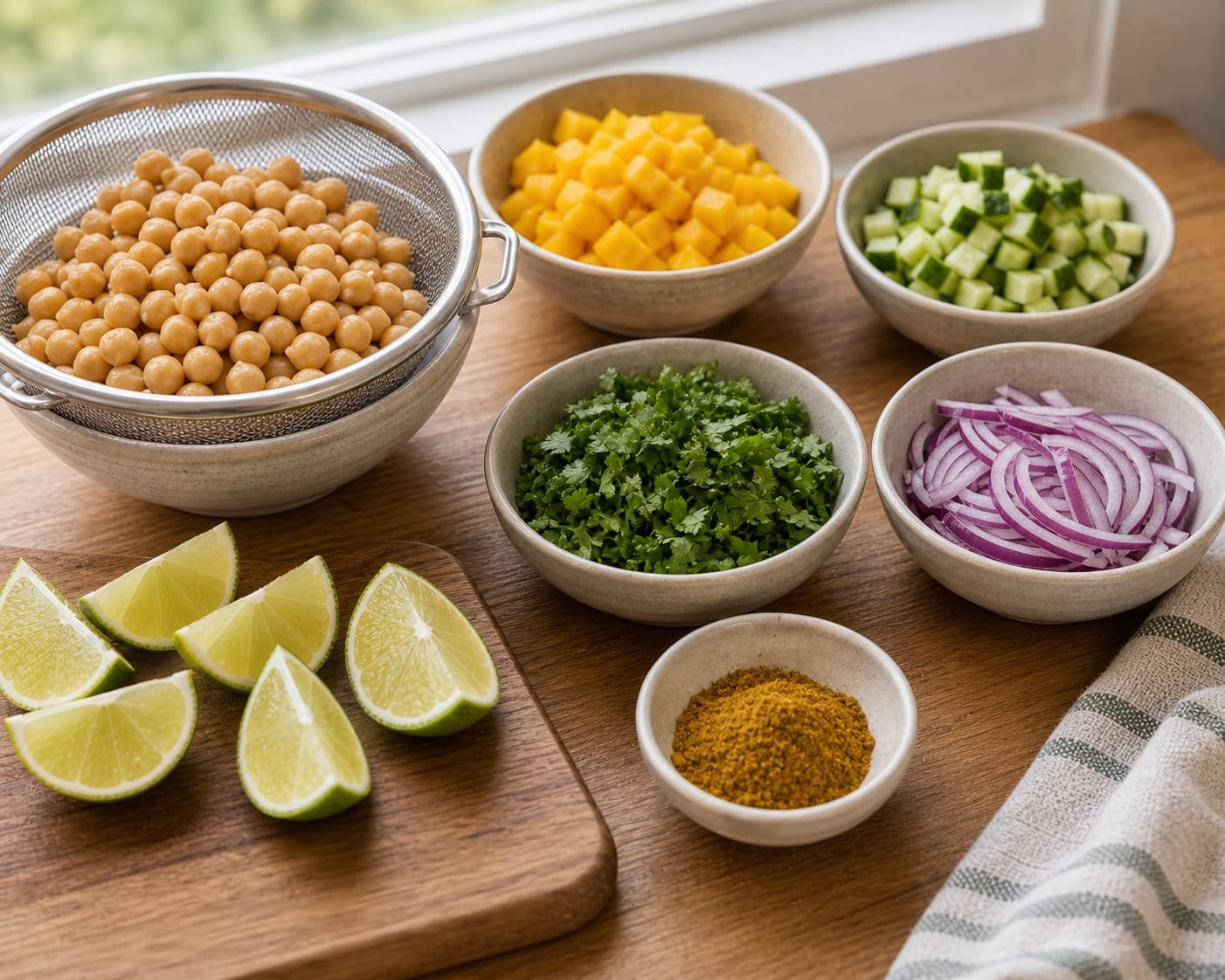 Coronation Chickpea Jacket Potatoes cooking step 3: Prep the topping.