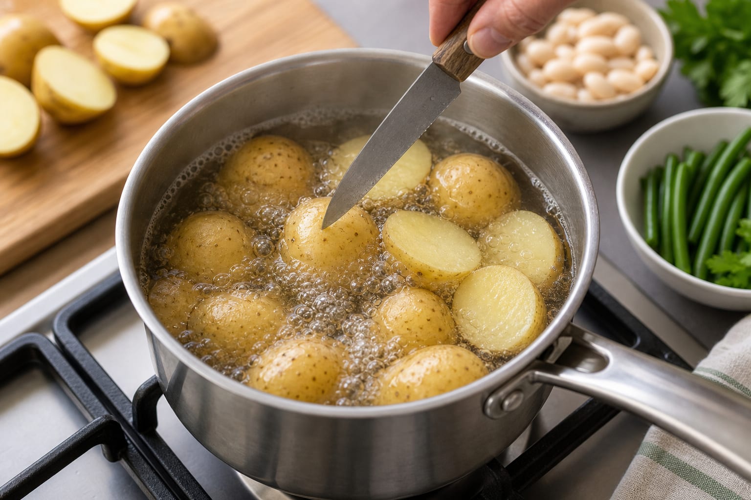 Herby Butter Bean Potato Salad cooking step 2: Boil the potatoes.