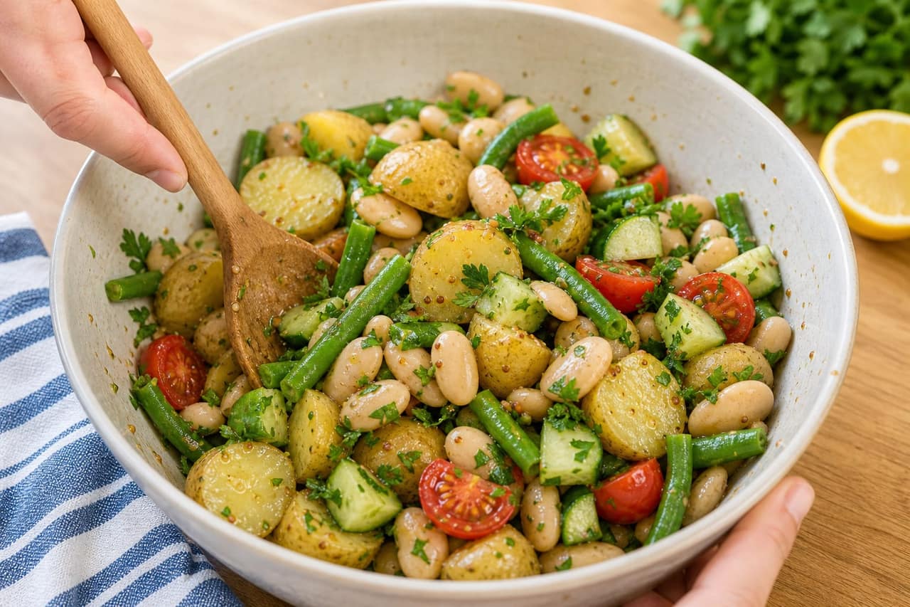 Herby Butter Bean Potato Salad cooking step 5: Fold the salad.
