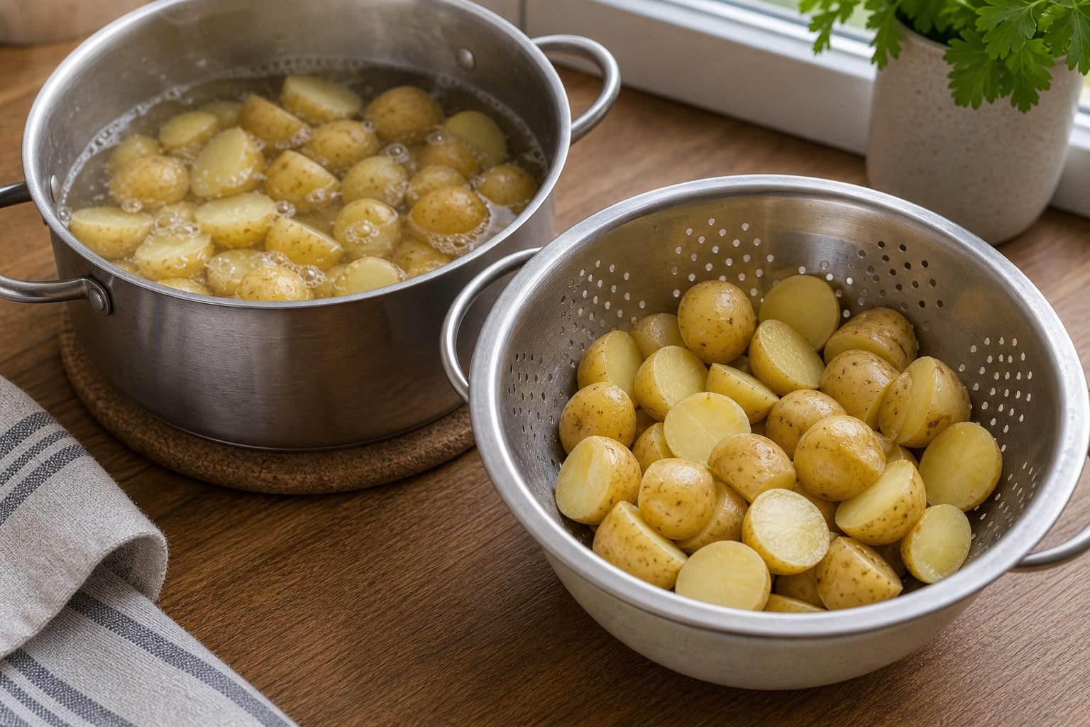 Honey Mustard Salmon Potato Traybake cooking step 2: Parboil the potatoes.