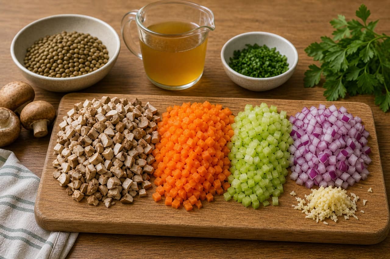 Mushroom Lentil Ragu Rice Bowls cooking step 1: Prepare the ragu base.